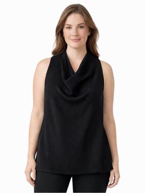 Helmut Lang Silk Blend Cowl Neck Sleeveless Shirt zip back Blouse Black Large